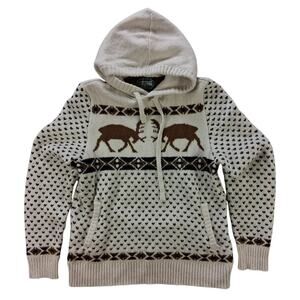 American Eagle Buffalo Knit Hooded Sweater Women’s Large Cream Brown Western